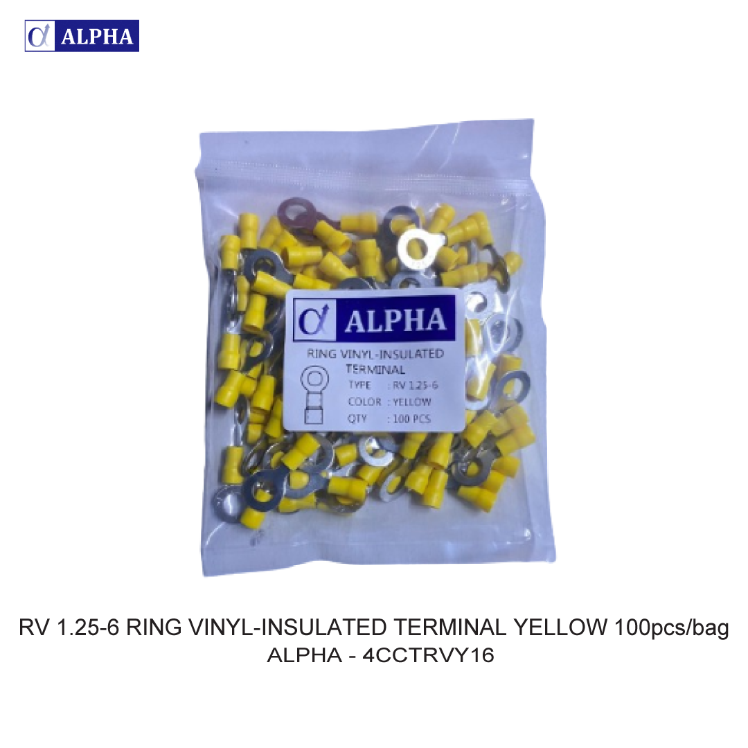 RV 1.25-6 RING VINYL-INSULATED TERMINAL YELLOW 100pcs/bag