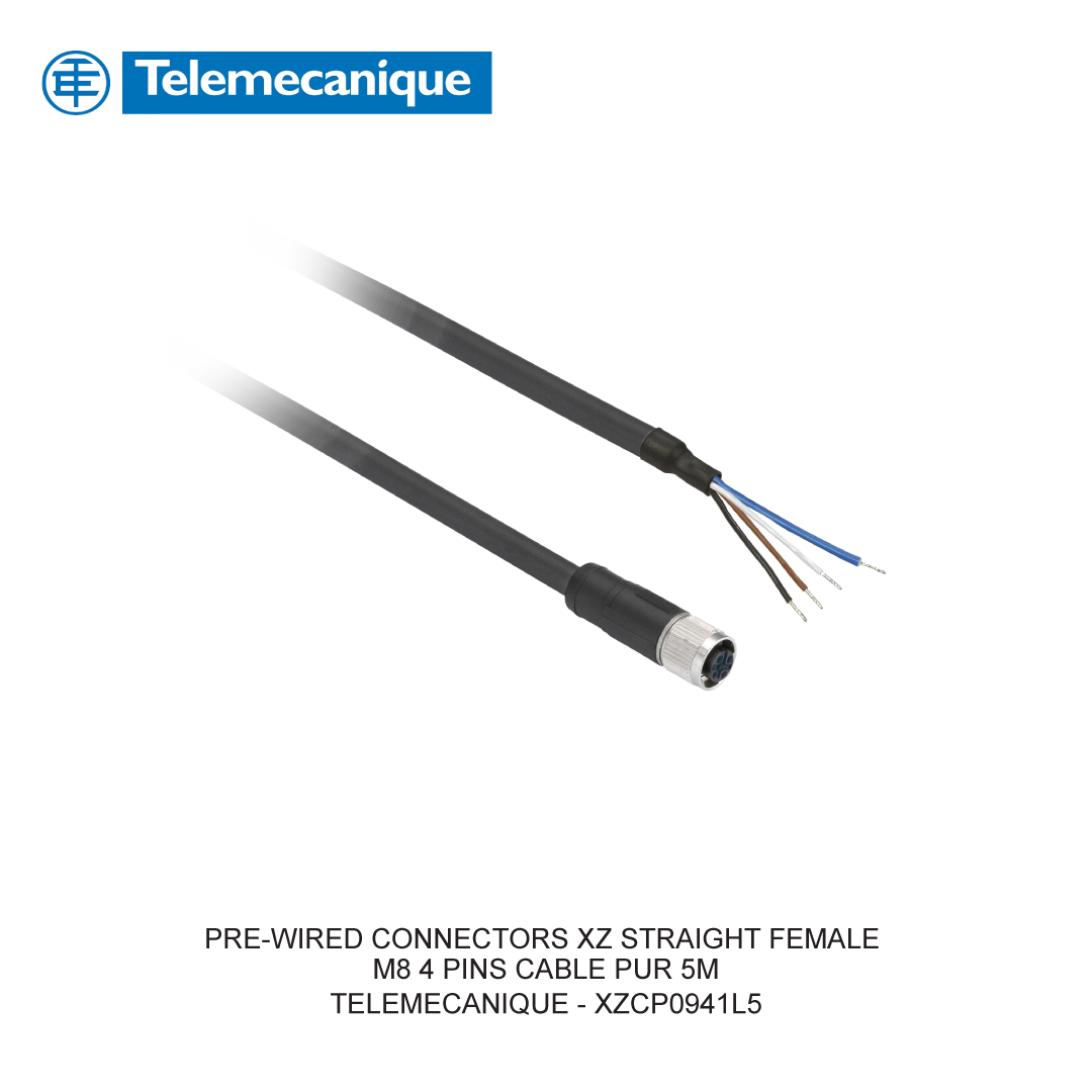 PRE-WIRED CONNECTORS XZ STRAIGHT FEMALE M8 4 PINS CABLE PUR 5M