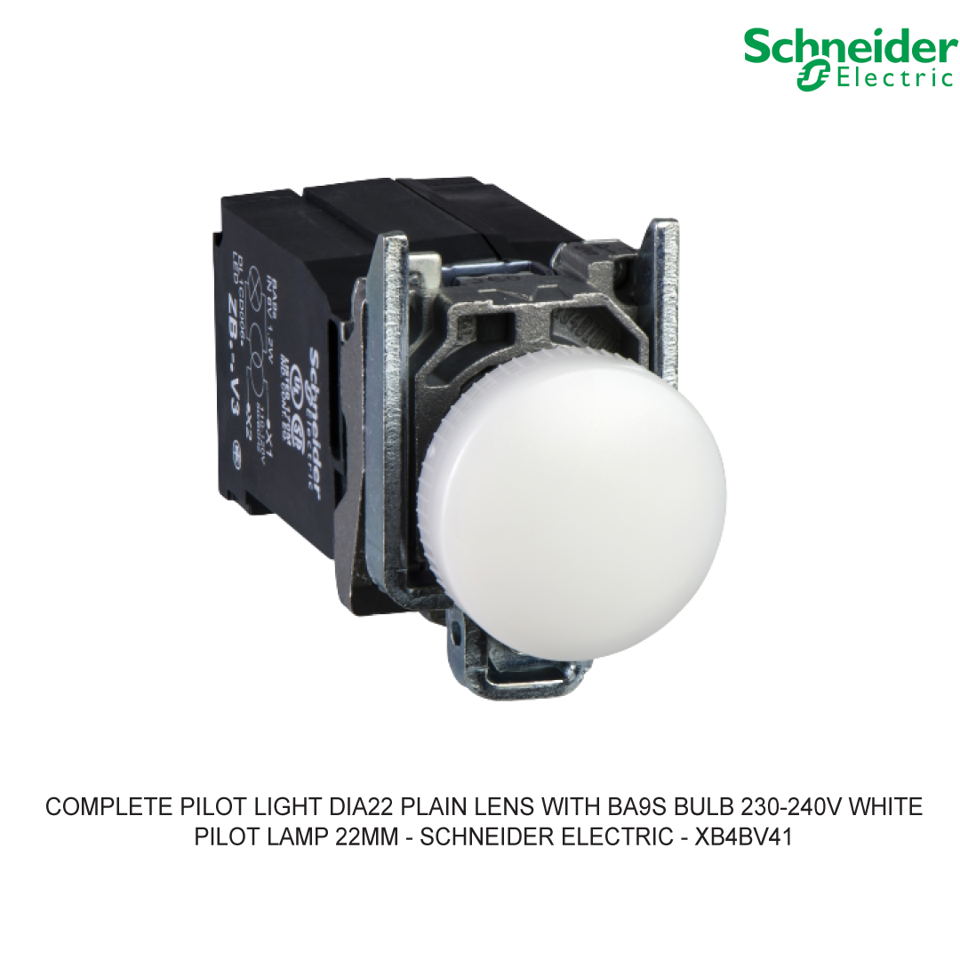 COMPLETE PILOT LIGHT DIA22 PLAIN LENS WITH BA9S BULB 230-240V WHITE