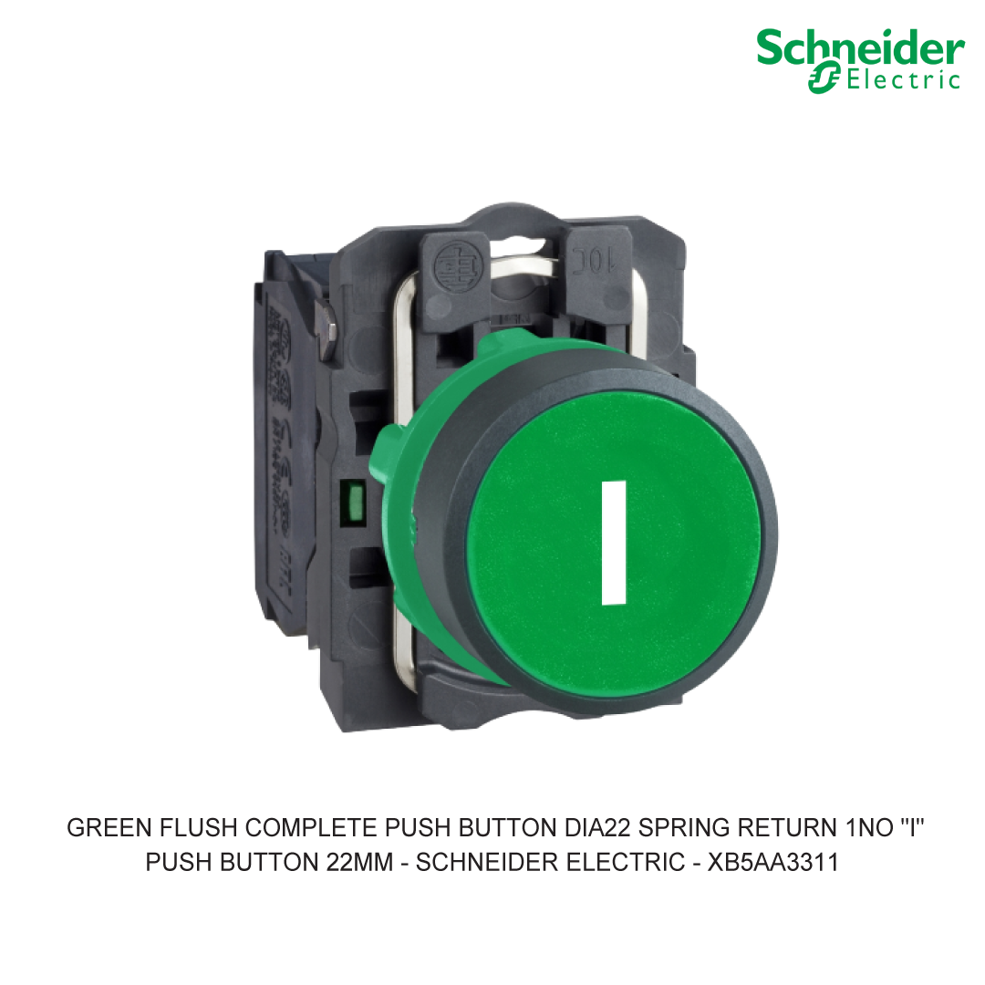 GREEN FLUSH COMPLETE PUSH BUTTON DIA22 SPRING RETURN 1NO