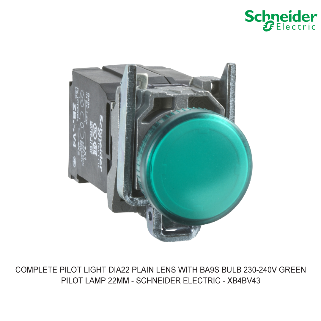 COMPLETE PILOT LIGHT DIA22 PLAIN LENS WITH BA9S BULB 230-240V GREEN