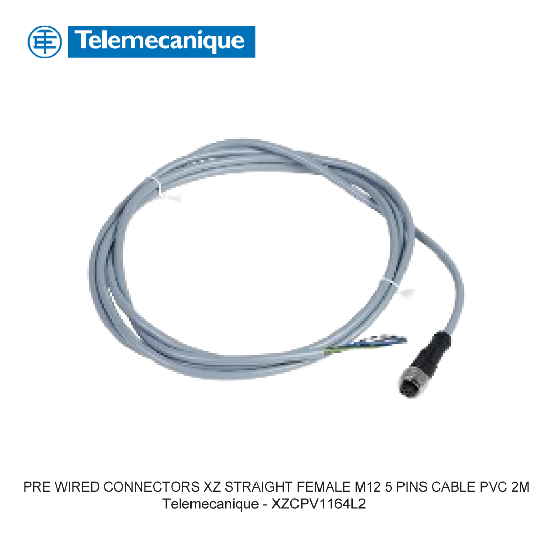 PRE WIRED CONNECTORS XZ STRAIGHT FEMALE M12 5 PINS CABLE PVC 2M