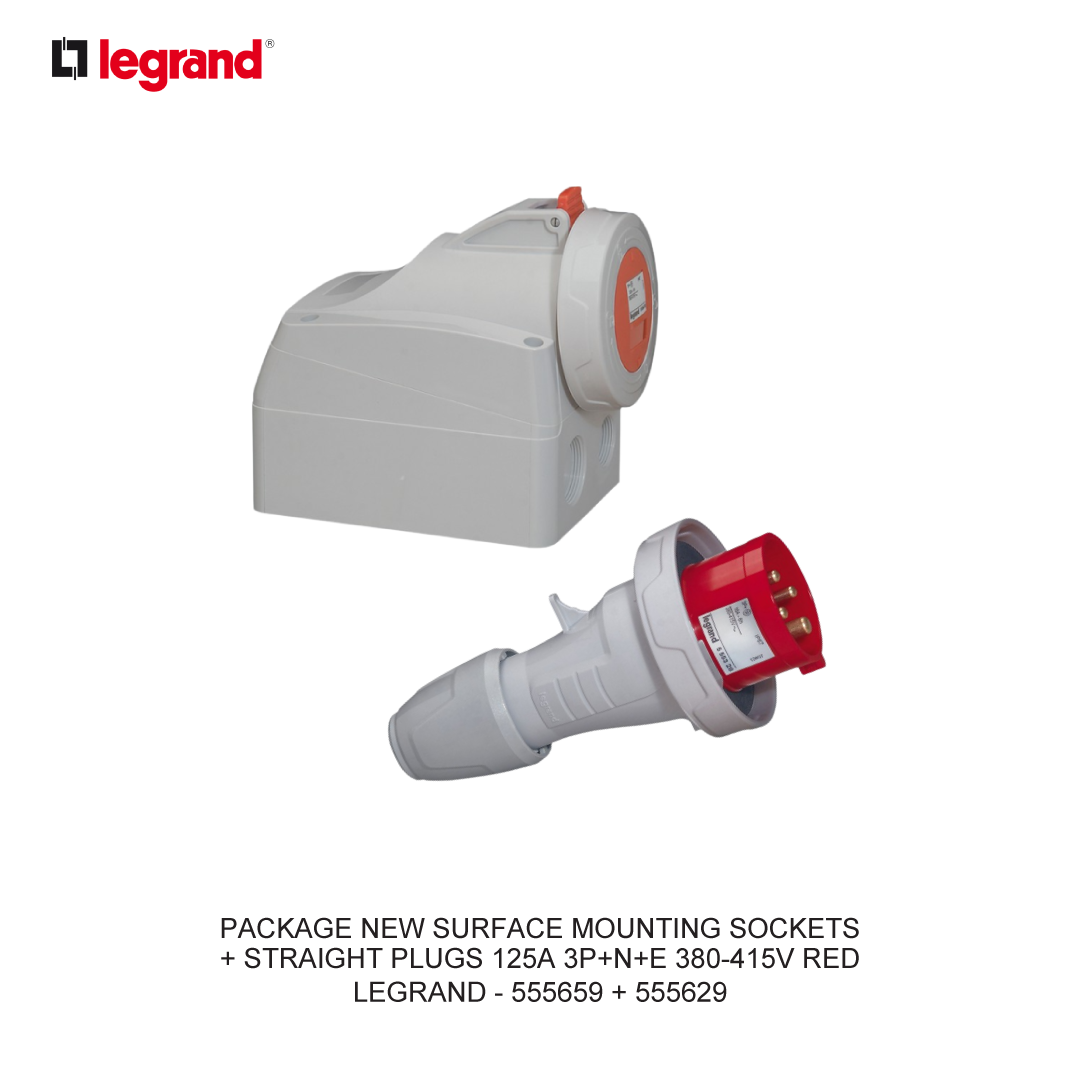 PACKAGE NEW SURFACE MOUNTING SOCKETS + STRAIGHT PLUGS 125A 3P+N+E 380-415V RED