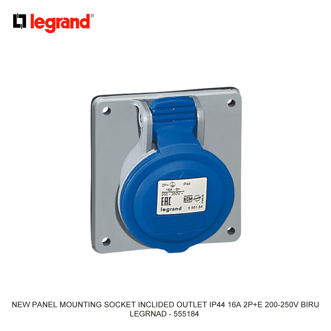 NEW PANEL MOUNTING SOCKET INCLIDED OUTLET IP44 16A 2P+E 200-250V BLUE