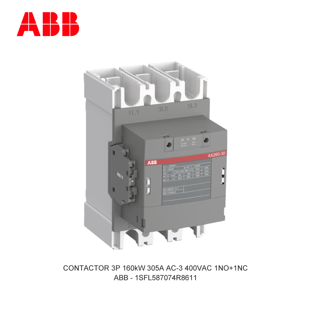 CONTACTOR 3P 160kW 305A AC-3 400-415V COIL 400VAC 1NO+1NC