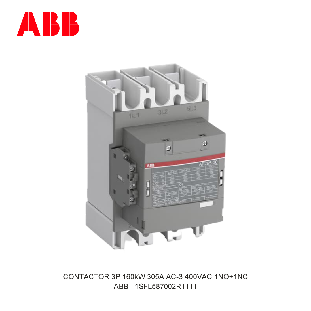 CONTACTOR 3P 160kW 305A AC-3 24-60VAC 20-60VDC 400V COIL 1NO+1NC
