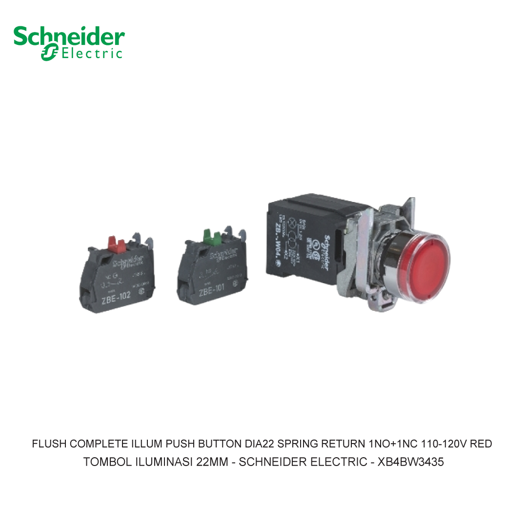 FLUSH COMPLETE ILLUM PUSH BUTTON DIA22 SPRING RETURN 1NO+1NC 110-120V RED