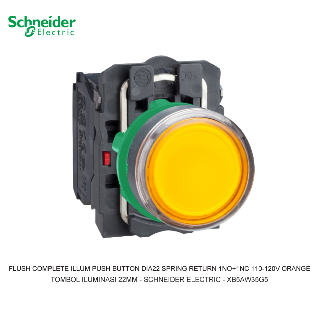FLUSH COMPLETE ILLUM PUSH BUTTON DIA22 SPRING RETURN 1NO+1NC 110-120V ORANGE
