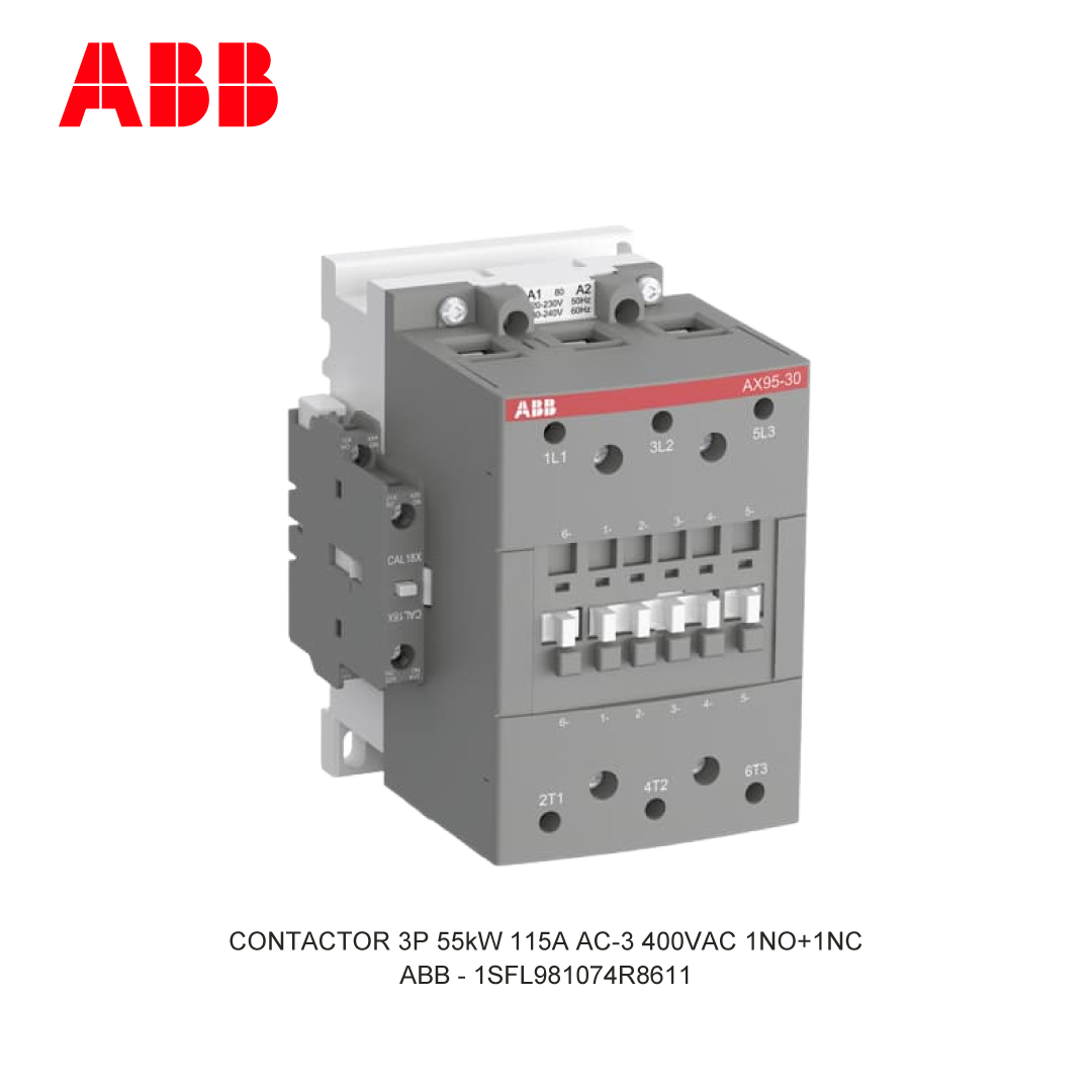 CONTACTOR 3P 55kW 115A AC-3 400-415V COIL 400VAC 1NO+1NC