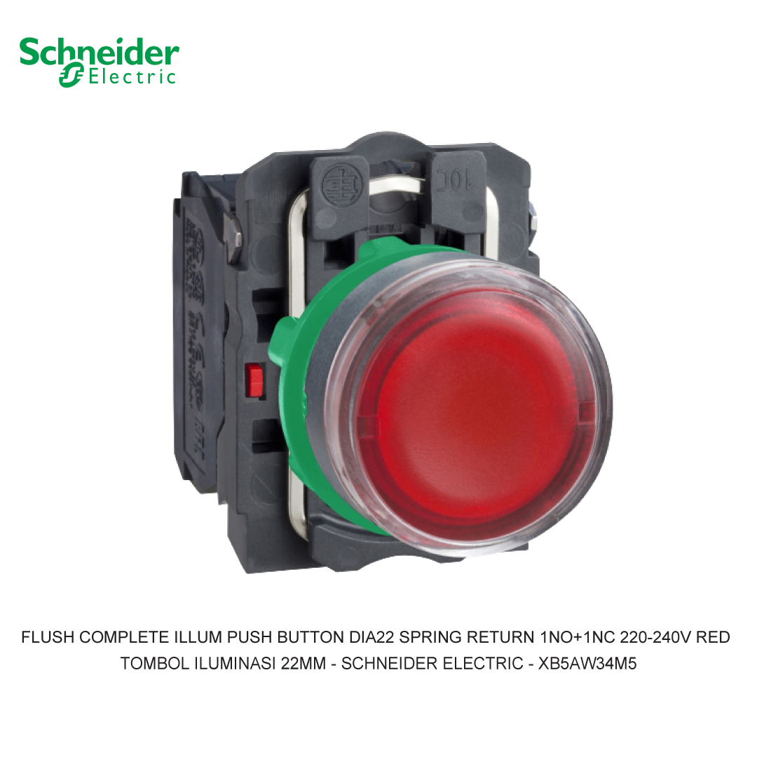 FLUSH COMPLETE ILLUM PUSH BUTTON DIA22 SPRING RETURN 1NO+1NC 220-240V RED