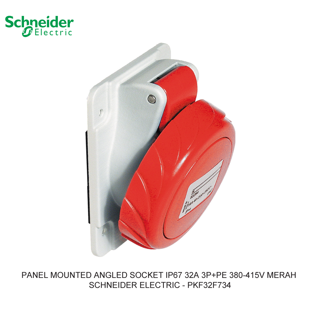 PANEL MOUNTED ANGLED SOCKET IP67 32A 3P+PE 380-415V MERAH