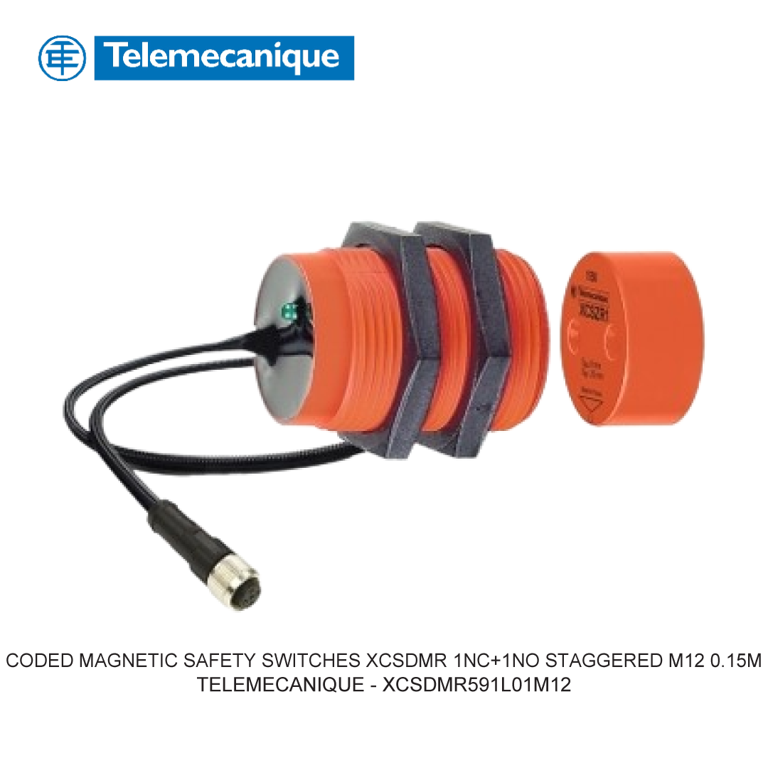 CODED MAGNETIC SAFETY SWITCHES XCSDMR 1NC+1NO STAGGERED M12 0.15M