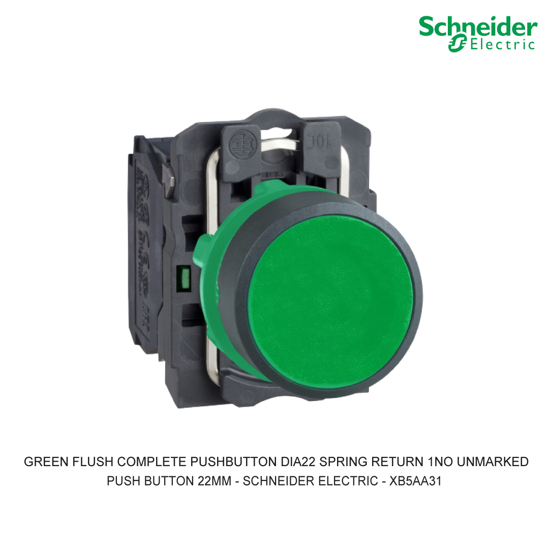 GREEN FLUSH COMPLETE PUSHBUTTON DIA22 SPRING RETURN 1NO UNMARKED