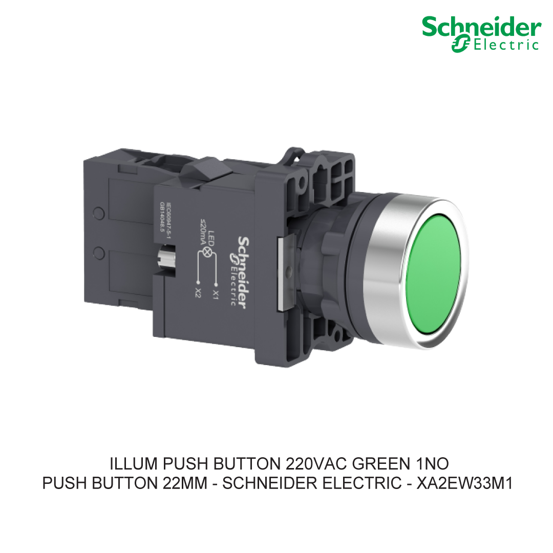 ILLUM PUSH BUTTON 220VAC GREEN 1NO