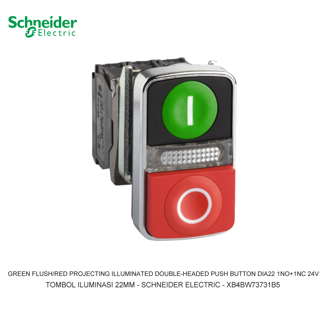 GREEN FLUSH/RED PROJECTING ILLUMINATED DOUBLE-HEADED PUSH BUTTON DIA22 1NO+1NC 24V