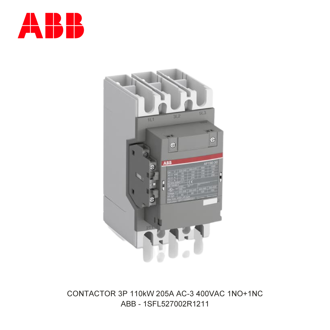 CONTACTOR 3P 110kW 205A AC-3 48-130V AC/DC 400V COIL 1NO+1NC