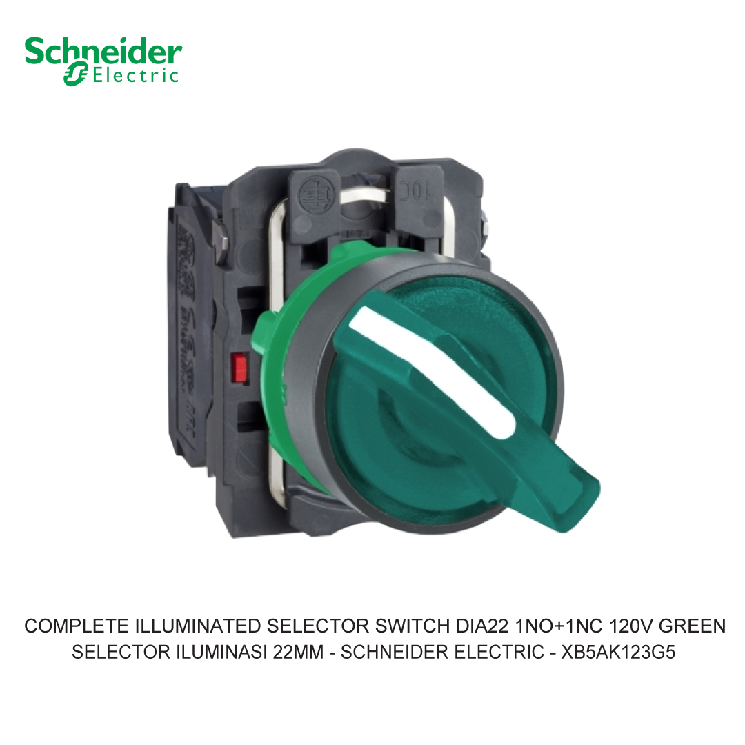 COMPLETE ILLUMINATED SELECTOR SWITCH DIA22 2-POSITION STAY PUT 1NO+1NC 120V GREEN
