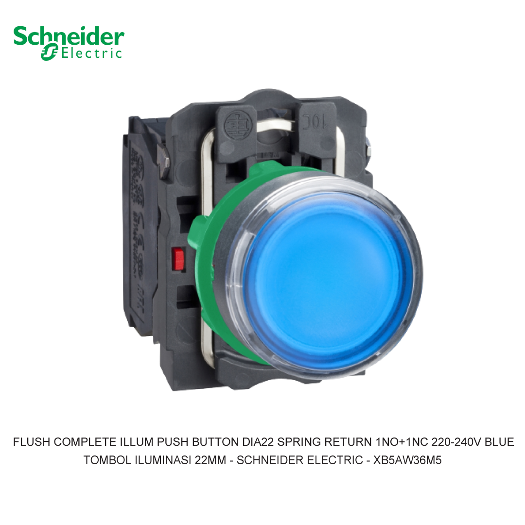 FLUSH COMPLETE ILLUM PUSH BUTTON DIA22 SPRING RETURN 1NO+1NC 220-240V BLUE