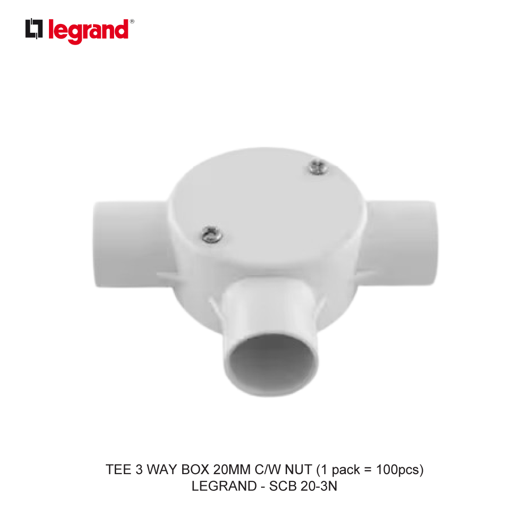TEE 3 WAY BOX  20MM C/W NUT (1 pack = 100pcs)