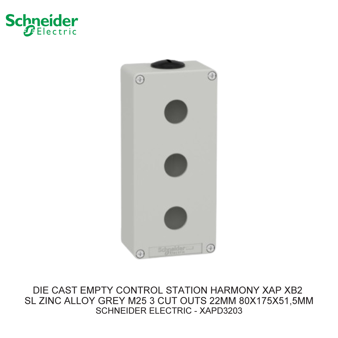 DIE CAST EMPTY CONTROL STATION HARMONY XAP XB2 SL ZINC ALLOY GREY M25 3 CUT OUTS 22MM 80X175X51,5MM