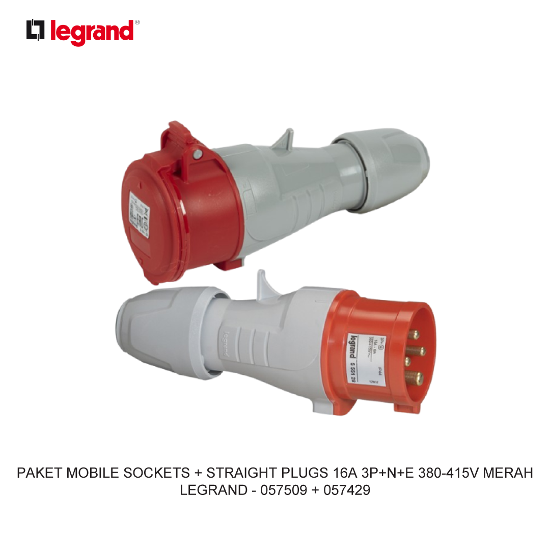 PAKET MOBILE SOCKETS + STRAIGHT PLUGS 16A 3P+N+E 380-415V MERAH