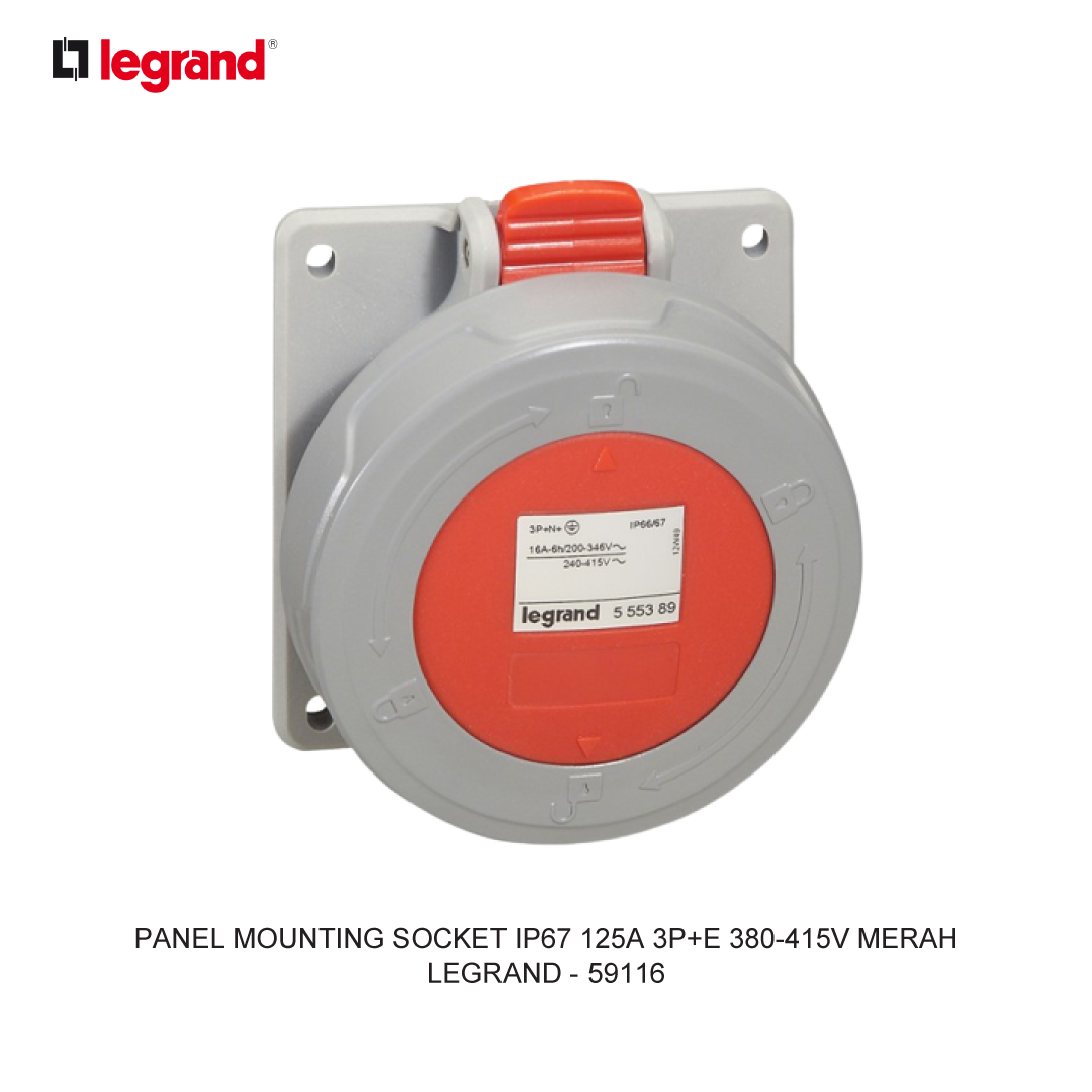 PANEL MOUNTING SOCKET IP67 125A 3P+E 380-415V MERAH