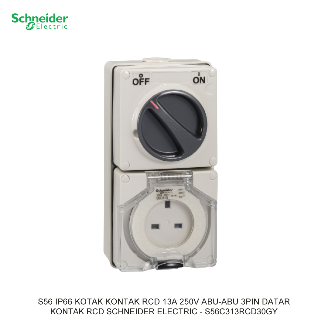 S56 IP66 KOTAK KONTAK RCD 13A 250V ABU-ABU 3PIN DATAR