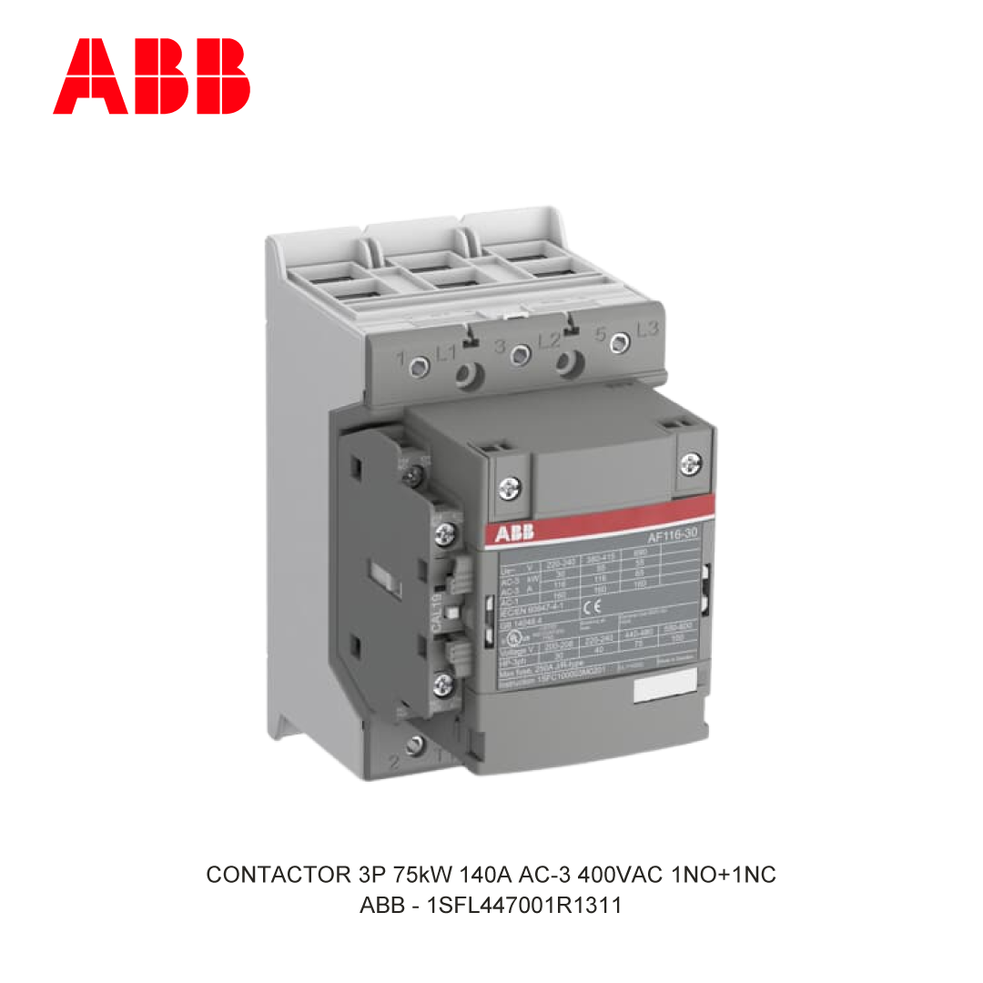 CONTACTOR 3P 75kW 140A AC-3 100-250V AC/DC 400V COIL 1NO+1NC
