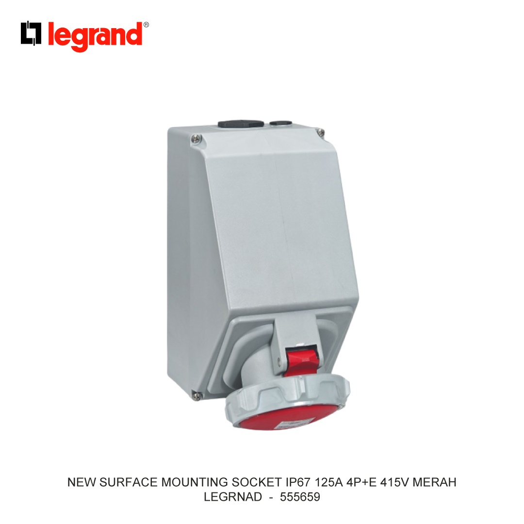 NEW SURFACE MOUNTING SOCKET IP67 125A 4P+E 415V RED