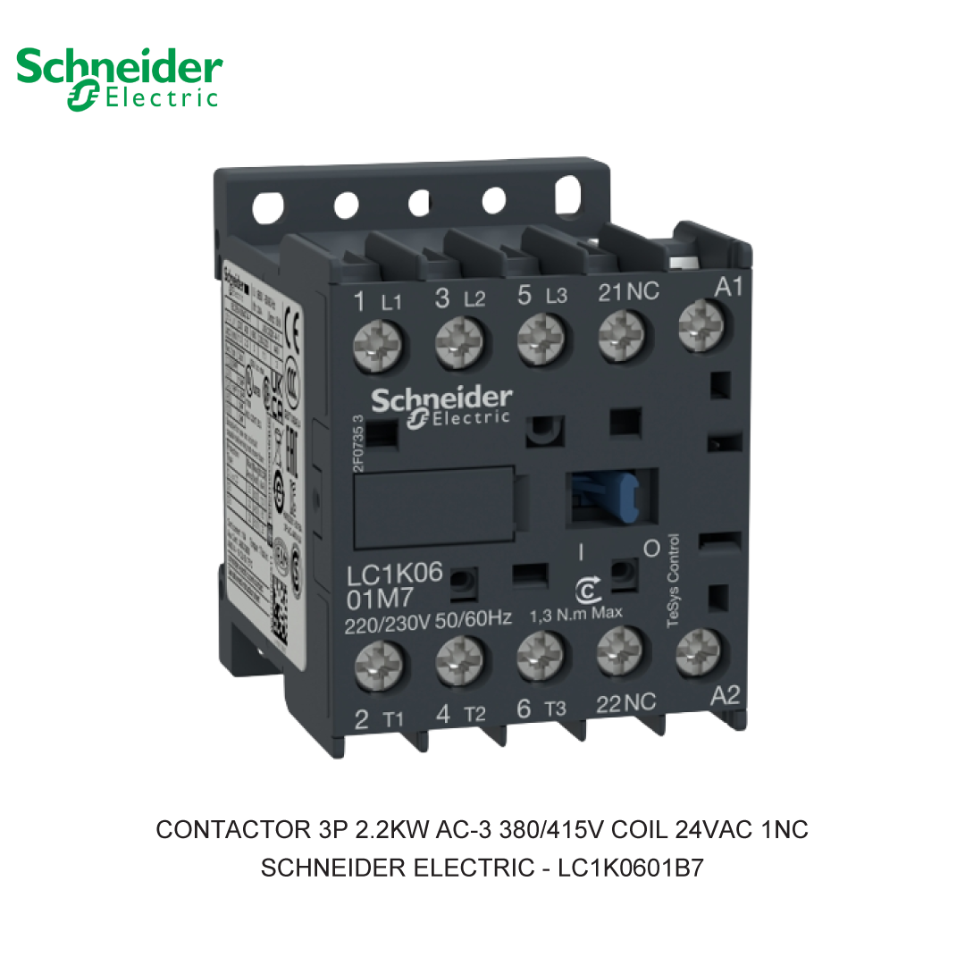 CONTACTOR 3P 2.2KW AC-3 380/415V COIL 24VAC 1NC