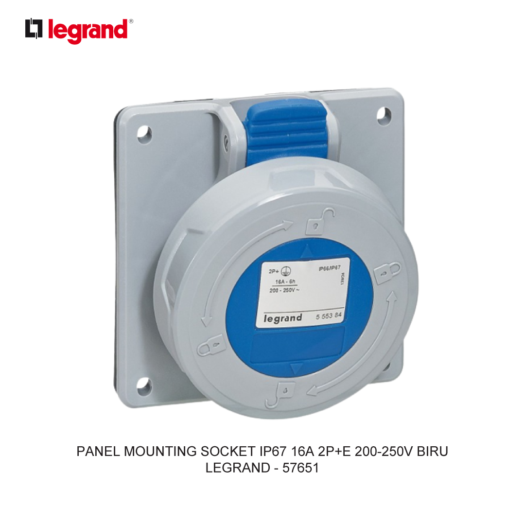 PANEL MOUNTING SOCKET IP67 16A 2P+E 200-250V BLUE