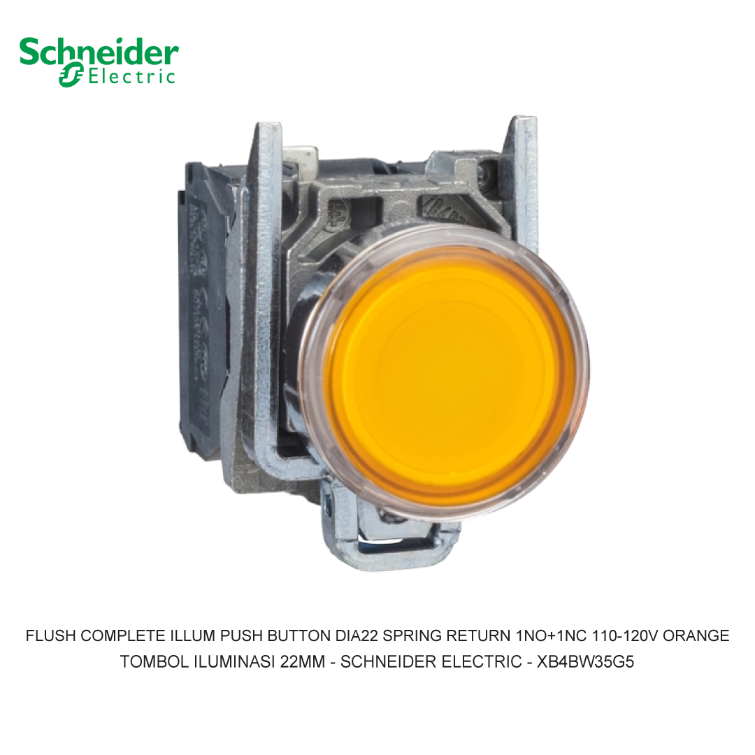 FLUSH COMPLETE ILLUM PUSH BUTTON DIA22 SPRING RETURN 1NO+1NC 110-120V ORANGE