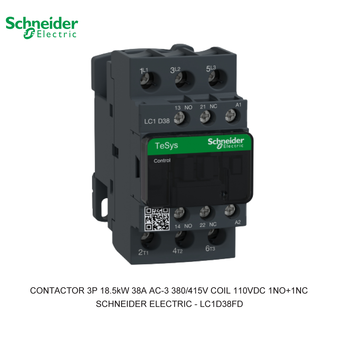 CONTACTOR 3P 18.5kW 38A AC-3 380/415V COIL 110VDC 1NO+1NC