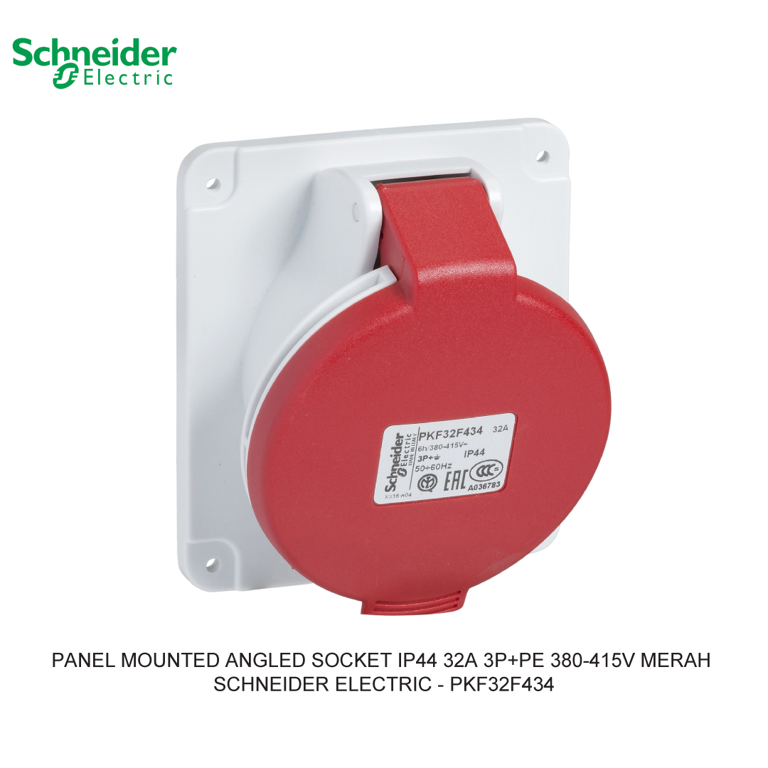 PANEL MOUNTED ANGLED SOCKET IP44 32A 3P+PE 380-415V MERAH