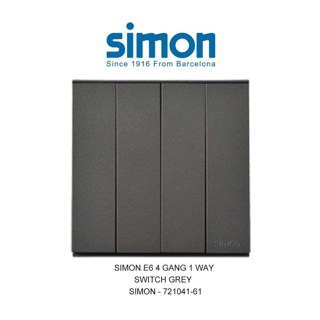 SIMON E6 SAKELAR 4 GANG 1 ARAH ABU-ABU