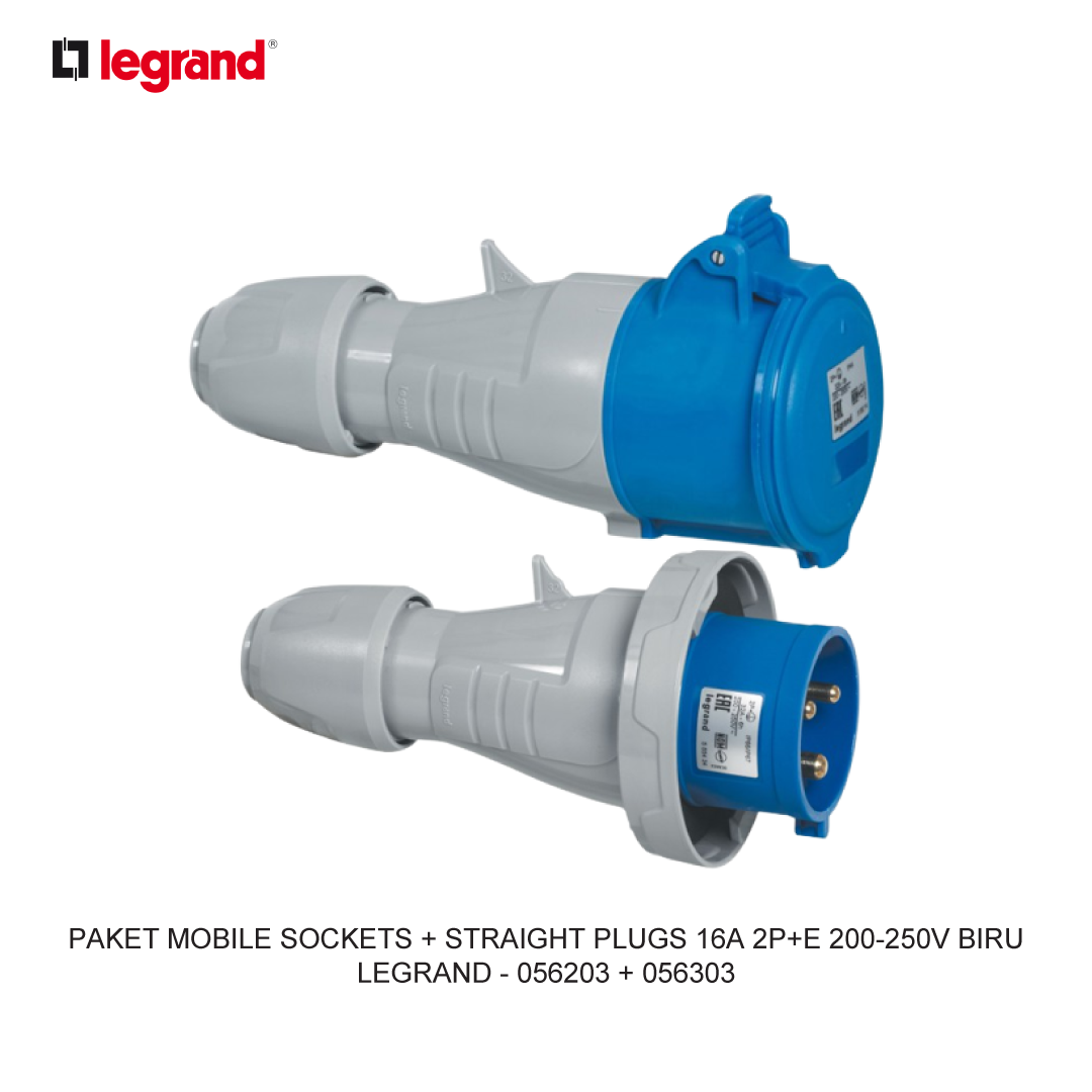 PAKET MOBILE SOCKETS + STRAIGHT PLUGS 16A 2P+E 200-250V BIRU