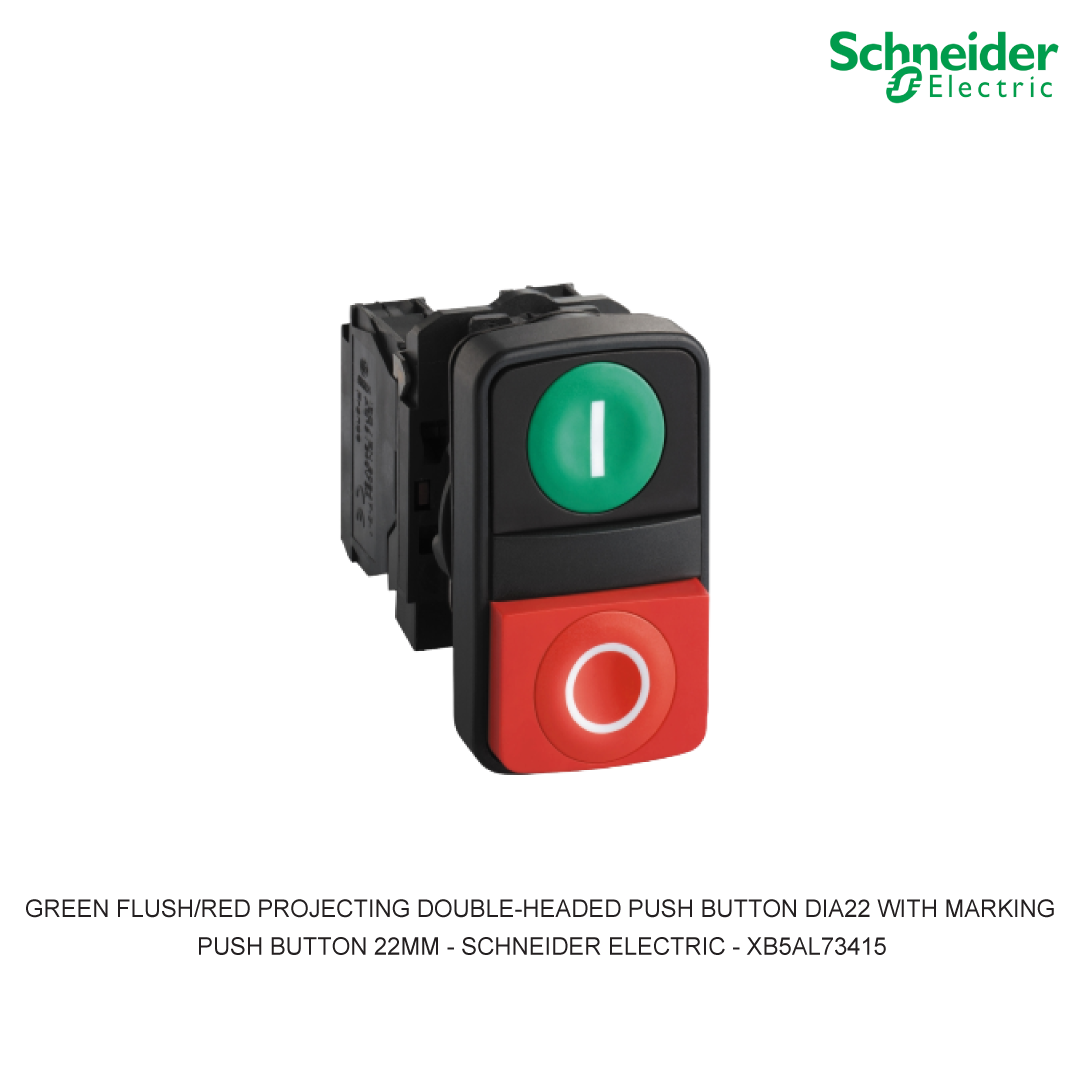GREEN FLUSH/RED PROJECTING DOUBLE-HEADED PUSH BUTTON DIA22 WITH MARKING