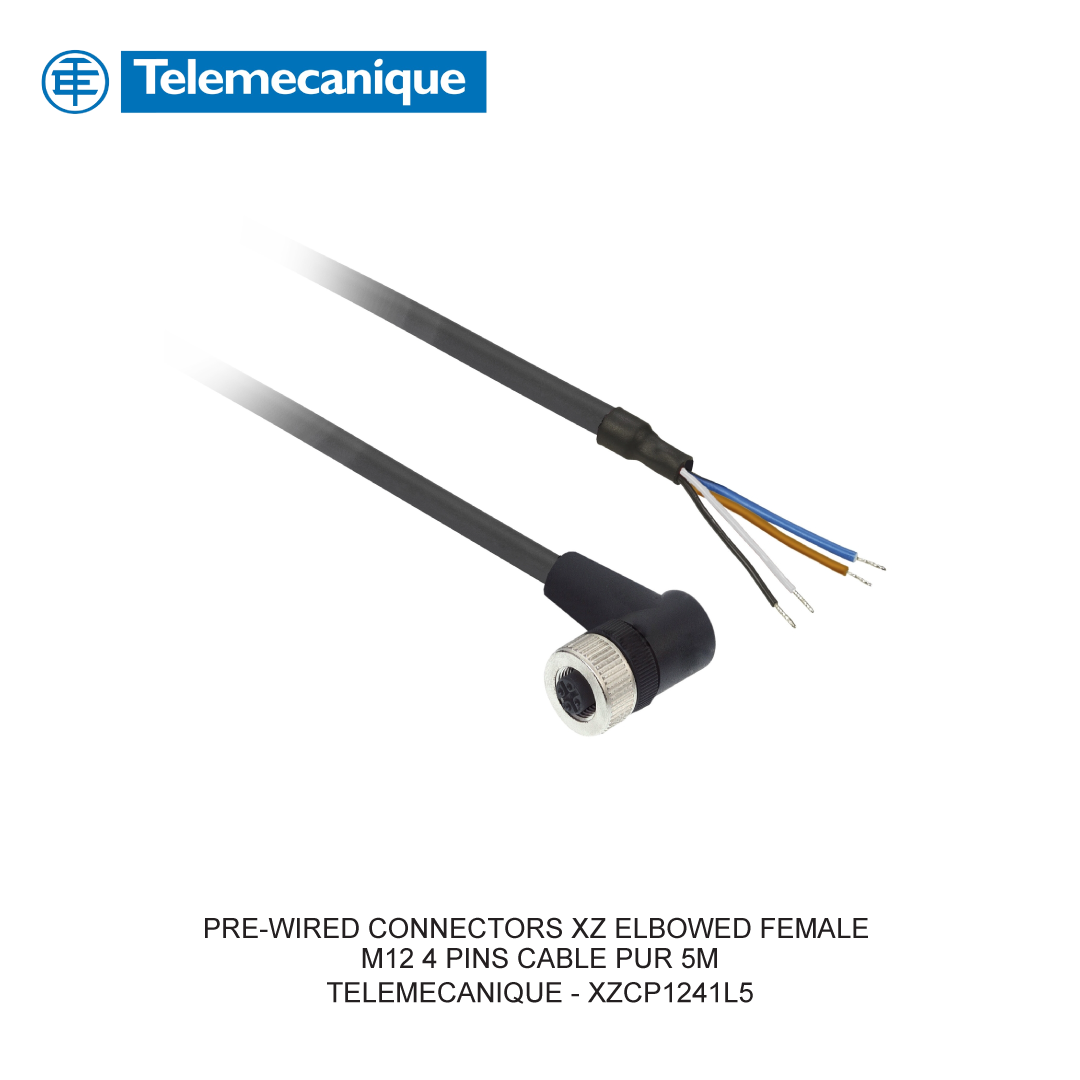 PRE-WIRED CONNECTORS XZ ELBOWED FEMALE M12 4 PINS CABLE PUR 5M