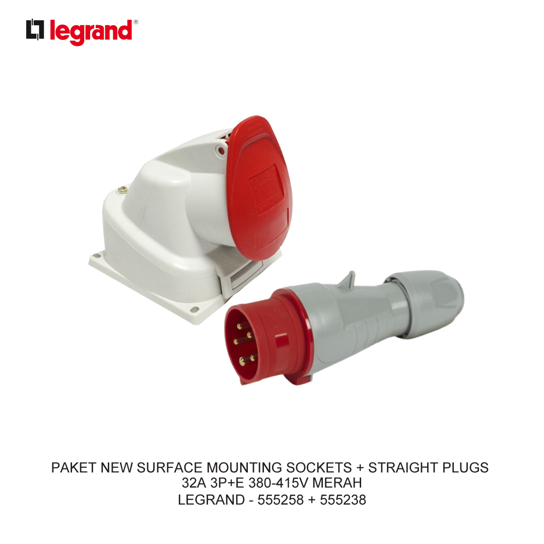PACKAGE NEW SURFACE MOUNTING SOCKETS + STRAIGHT PLUGS 32A 3P+E 380-415V RED