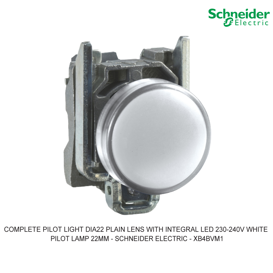 COMPLETE PILOT LIGHT DIA22 PLAIN LENS WITH INTEGRAL LED 230-240V WHITE