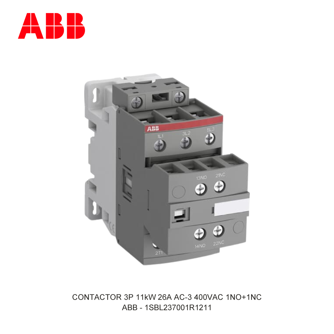CONTACTOR 3P 11kW 26A AC-3 48-130V AC/DC 400V COIL 1NO+1NC