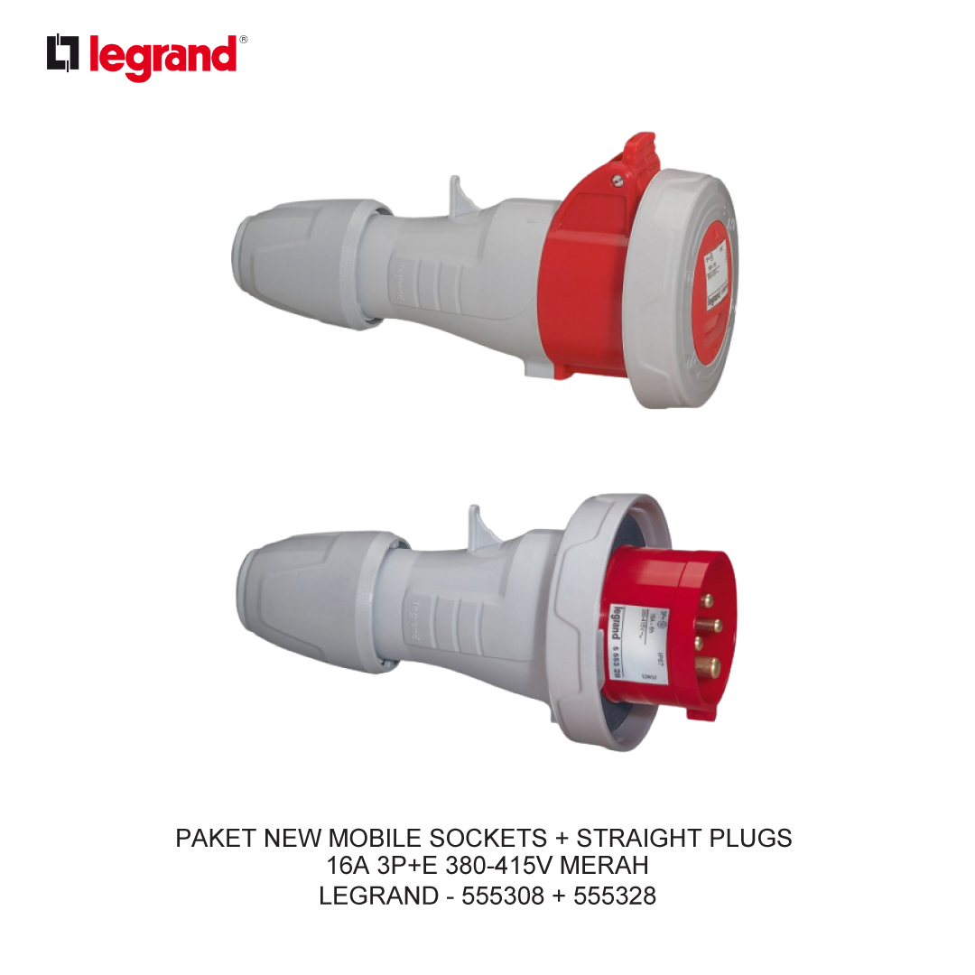 PAKET NEW MOBILE SOCKETS + STRAIGHT PLUGS 16A 3P+E 380-415V MERAH